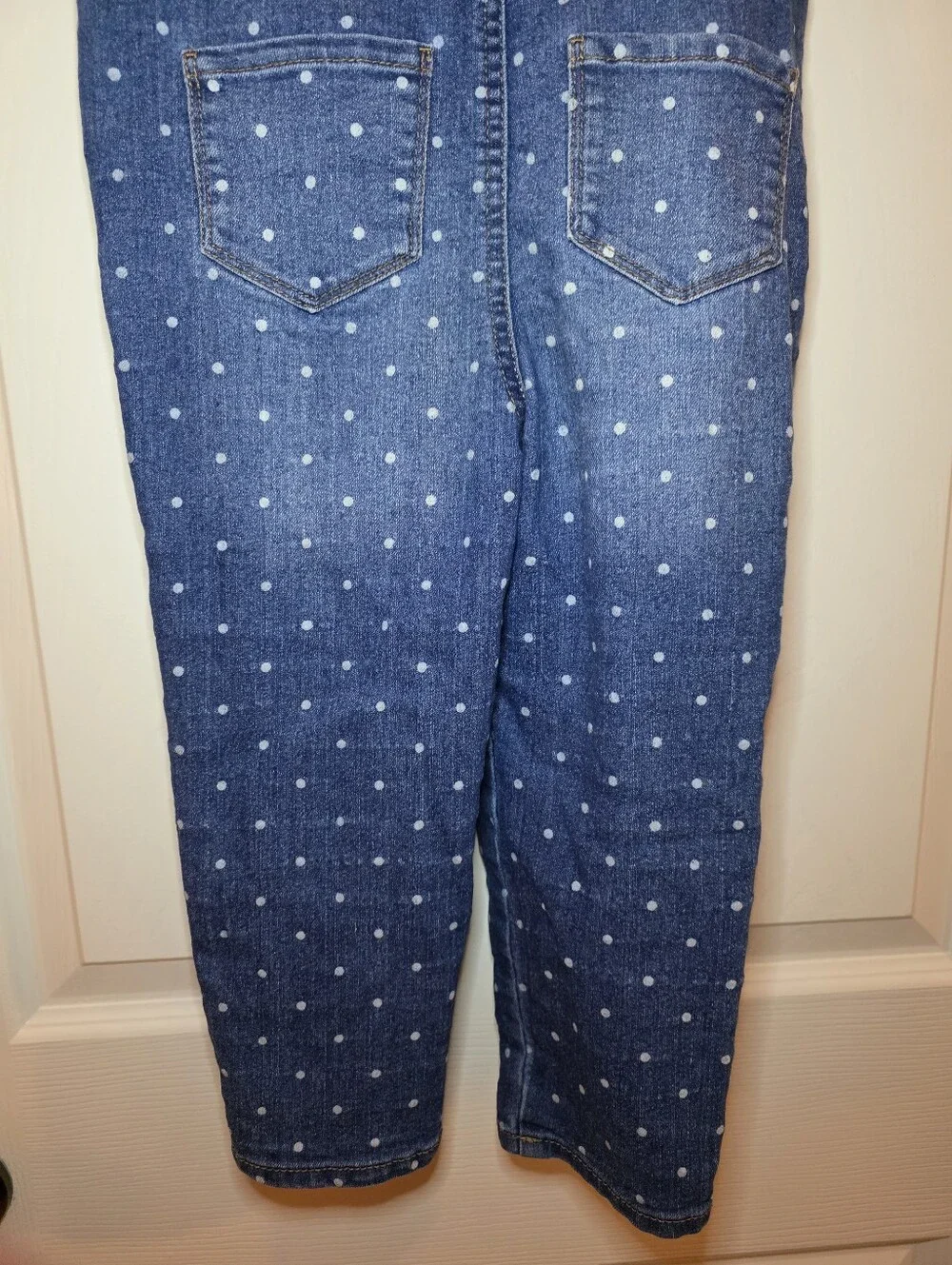 Oshkosh B'gosh 14T Overalls Polka Dot Denim Blue White Snap Bottom Pockets